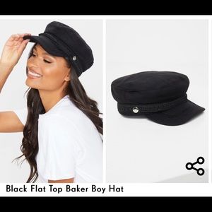 Black Flat Top Baker Boy Hat